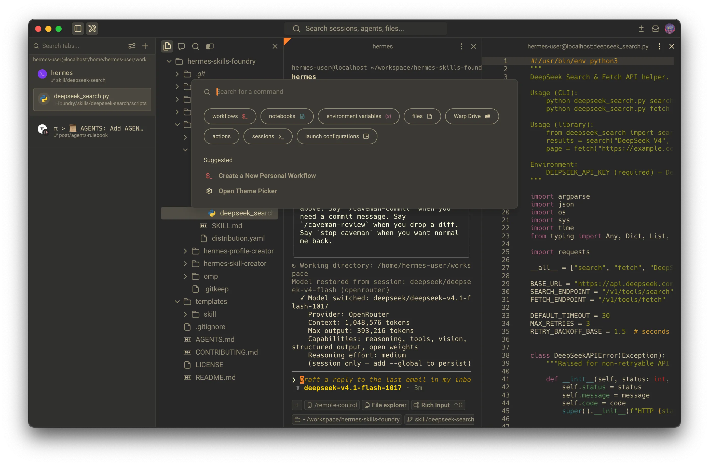 Warp Terminal with Hermes and omp